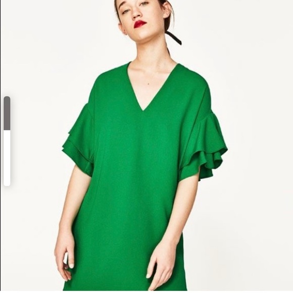 Zara Women’s Green Mini Dress with Ruffle Sleeves - Picture 2 of 11